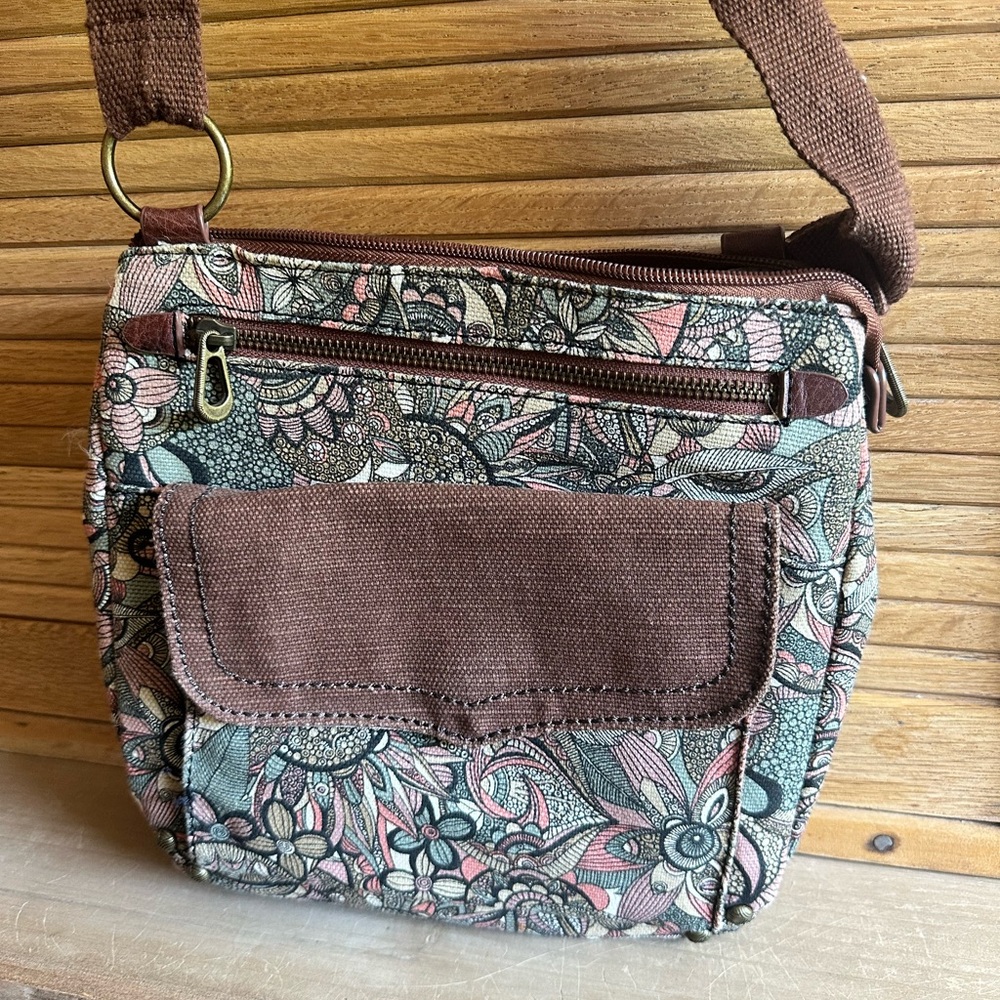 Sakroots Floral Crossbody Bag in Pink, Brown, Green